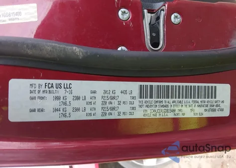 2016 Jeep Compass High Altitude Edition z USA, uszkodzony, nr VIN 1C4NJCEA1GD815400